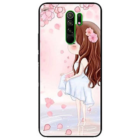 Ốp lưng dành cho Xiaomi Redmi 9 mẫu Cô Gái Váy Trắng Nền Hoa Đào
