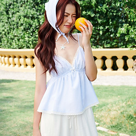 DOTTIE - Áo hai dây phối đăng ten - Xanh dương - T1097
