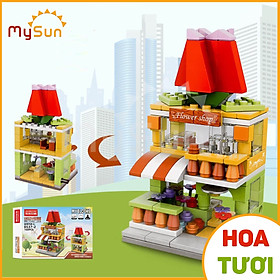 Đồ chơi xếp lắp ghép mô hình nhà hàng, siêu thị, cà phê thành phố city sáng tạo cho bé gái, trai MySun