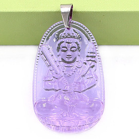 [Tuổi Sửu, Dần] Mặt Dây Chuyền Phật Hư Không Tạng Bồ Tát Đá Pha Lê Tím Size Nhỏ 3.6cm & Size Lớn 5cm- Tặng Kèm Móc Inox - Phong Thủy 868 - May Mắn - Bình An