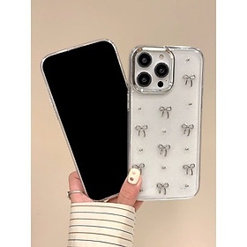 Ốp Lưng Trong Suốt Nhũ Kim Tuyến Họa Tiết Nơ Bạc Cho Iphone Xs/Xsmax/11/11promax . Hàng Nhập Khẩu