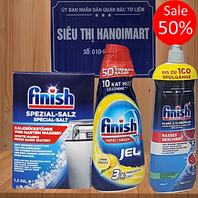 Combo Muối Finish 1.2kg + 1500ml xà bông Finish Power Gel Calassic+Nước làm bóng finish 400 ml dùng cho máy rửa bát