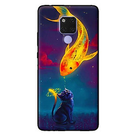 Ốp lưng in cho Huawei Mate 20 mẫu Mèo Và Cá - Hàng chính hãng
