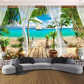 Tranh dán tường 3D trang trí nhà cửa phong cảnh bờ biển  PC 20 (Không phai màu)