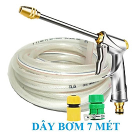 Bộ dây vòi xịt nước, tăng áp 3 lần, loại 7m, 10m 206701-2 đầu đồng,cút,nối vàng