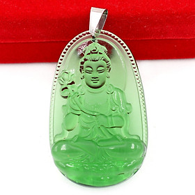 [Tuổi Ngọ] Mặt Dây Chuyền Phật Đại Thế Chí Bồ Tát Đá Pha Lê Xanh Lá Size Nhỏ 3.6cm & Size Lớn 5cm- Tặng Kèm Móc Inox - Phong Thủy 868 - May Mắn - Bình An