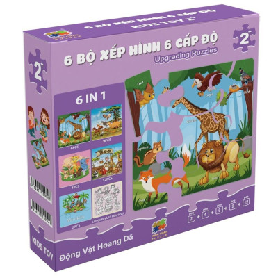 Bộ 6 Tranh Xếp Hình 6 Cấp Độ 17 x 17 cm - Động Vật Hoang Dã - Minh Châu C6-002