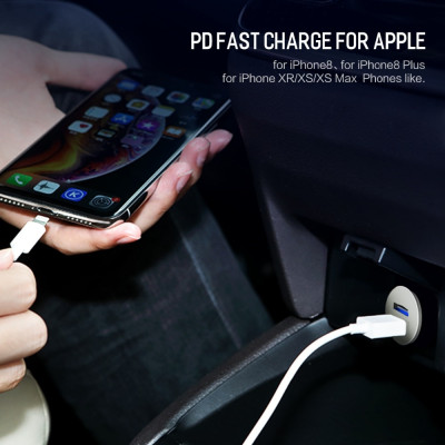 Tẩu củ sạc nhanh 30W đa năng cổng Type-C PD và USB hiệu Rock Metal Mini cho xe hơi / xe ô tô hỗ trợ Quick Charge 3.0 / Quick Chagre 4.0 - Hàng nhập khẩu