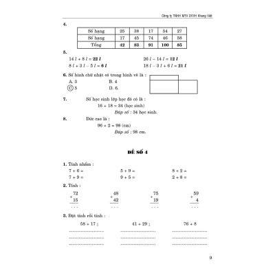Sách - 100 Đề Kiểm Tra Toán Lớp 2 - Khang Việt Book