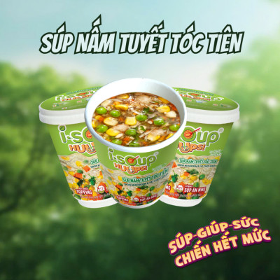 Súp Nấm Tuyết Tóc Tiên Ăn Liền ISOUP HUUPS Hũ 14G - Súp Ăn Liền Sấy Thăng Hoa