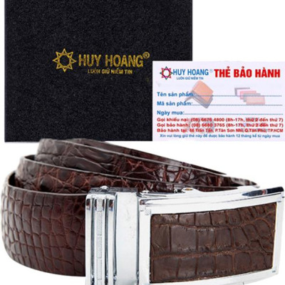 Thắt Lưng Nam Da Cá Sấu Gai Bụng Bản Lớn Huy Hoàng HT4775 - Nâu Đất