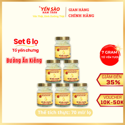 [Set 6 lọ Không hộp] Yến chưng Đường Ăn Kiêng 7 gram Tổ Yến Tươi - Yến Sào Nam Trân, phù hợp với người kiêng đường. Lọ 70 ml