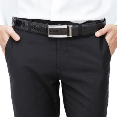 Dây nịt nam da đà điểu Huy Hoàng đan viền màu đen HC4456