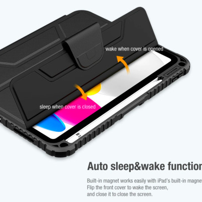 Bao da chống sốc bảo vệ camera cho iPad Gen 10 10.9inch 2022 hiệu Nillkin Bumber Pro có ngăn đựng bút chống va đập, mặt lưng show Logo táo, cơ chế smartsleep, nắp bảo vệ Camera 1.1mm - hàng chính hãng