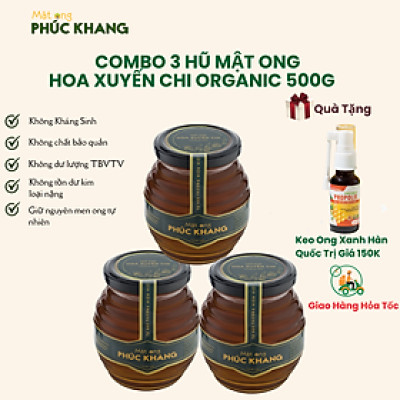3 Hũ Mật ong nguyên chất  Hoa xuyến chi Phúc Khang (500g) - Hàng Chính Hãng - Mật ong cao cấp , mật ong sạch đạt chuẩn xuất khẩu 