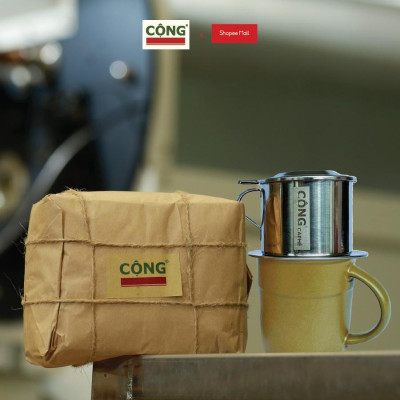 Combo cà phê bột 500gr, phin cà phê nhôm, cốc sứ 160ml Cộng Cà Phê - Bộ ba tiết kiệm