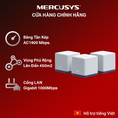 Hệ Thống Wifi Mesh Mercusys Halo H50G Dành Cho Gia Đình Chuẩn AC1900 - Hàng Chính Hãng