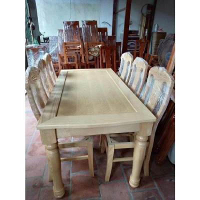 bộ bàn ghế ăn 6 ghế bàn 80 x 160 ghế đục tựa gỗ sồi nga