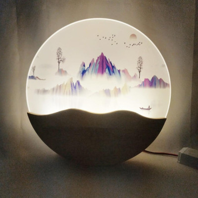 Đèn gắn tường led - đèn ngủ led cao cấp họa tiết phong cảnh sông núi đẹp mắt