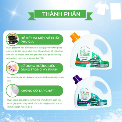 Nước Giặt Xả Quần Áo Công Nghệ Sinh Học ECOHOME Kim Ngân Store Hương Đam Mê và Thiên Nhiên Làm Sạch Quần Áo, An Toàn Cho Làn Da Bé