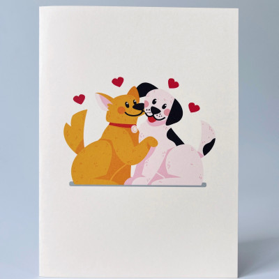 Thiệp 3D Pop Up Đôi Chó Tình Yêu – Thiệp Valentine, Thiệp Sinh Nhật, Thiệp Lãng Mạn Độc Đáo, L16
