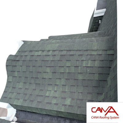 Tấm lợp bitum phủ đá CANA Hàn Quốc đa tầng dark green - tấm dán mái nhựa đường phủ đá màu xanh lá nhẹ cho mái bê tông, biệt thự, nhà phố, nhà tiền chế, nhà gỗ, đóng gói 2.54m2 phủ mái /gói 