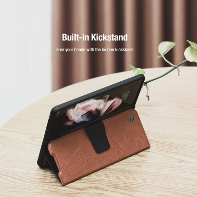 Case bao da leather chống sốc cho Samsung Galaxy Z Fold 3 trang bị ngăn đựng S-Pen hiệu Nillkin Aoge Leather Cover Case (bảo vệ máy cực tốt, chất liệu da thật cao cấp, thiết kế thời trang cá tính) - hàng nhập khẩu