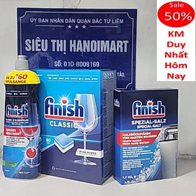 Combo Viên rửa bát Finish Classic 100 viên + Muối Finish 4.0kg + Nước làm bóng Finish 400ml