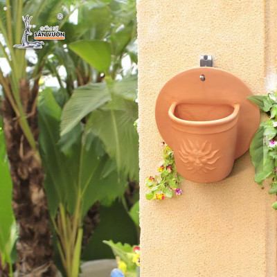 Chậu Treo Tường Đất Nung Hoa Văn Mặt Trời | Trang Trí Ban Công Treo Tường | Style Rustic | 24×24×15cm