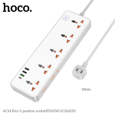 Ổ cắm điện đa năng thông minh sạc nhanh chống cháy, giật, sét, 5 ổ cắm công suất cao 2500W, 3 cổng USB, 1 cổng Typec - Hàng nhập khẩu (màu ngẫu nhiên)