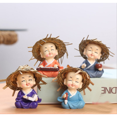 Bộ tượng chú tiểu nón nhẹ nhàng vẽ Cầm - Kỳ - Thi - Họa - 4 tư thế - Hàng chính hãng