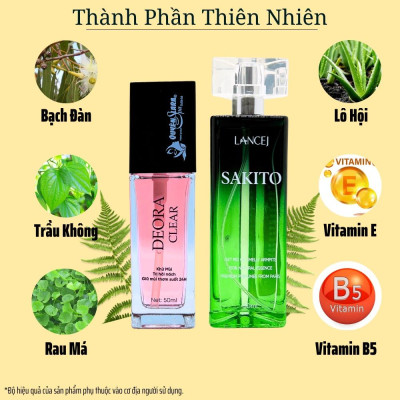 COMBO Xịt Khử Mùi DEORA CLEAR & SAKITO 50ml, Khử Mùi Hôi Nách, Ngăn Tiết Mồ Hôi, Không Ố Vàng Áo