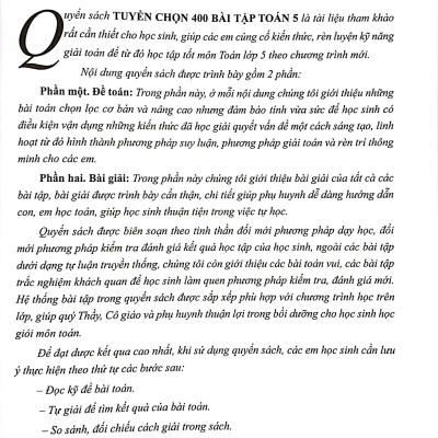 Sách - Tuyển Chọn 400 Bài Tập Toán 5 - Bồi Dưỡng Học Sinh Khá, Giỏi
