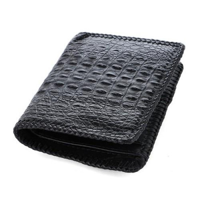 Bóp nam Huy Hoàng da cá sấu nguyên con đan viền kiểu đứng màu đen HP2761