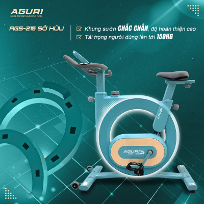 Xe đạp tập tại nhà AGS-215 khung sườn vững chãi, tay cầm đa chấu, đồng hồ thông minh, vòng bi NBK Nhật, tải trọng 150kg