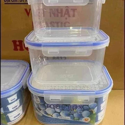 Bộ 3 Hộp Đựng Thực Phẩm Cao Cấp Trong Tủ Lạnh Nắp Đậy Kín Khít, An Toàn Cho Sức Khỏe