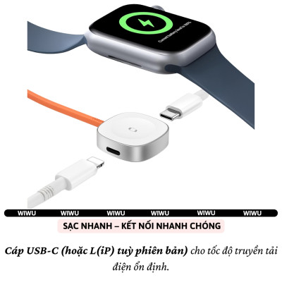 Đế dock sạc nhanh từ tính cho Apple Watch Ultra/10/9/8/7/6/5/4/SE/3/2/1 hiệu WIWU Wi-M23 - Thiết kế nhỏ gọn,  Chip Ai điều chỉnh dòng điện, Chuẩn sạc MFI - Hàng nhập khẩu