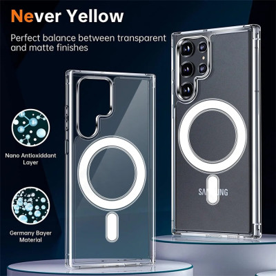 ốp lưng magnetic cho Samsung Galaxy S22 Ultra / S22 Plus / S22 5G hiệu HOTCASE Ultra Crystal Clear - thiết kế trong suốt, chống sốc chống va đập - Hàng nhập khẩu
