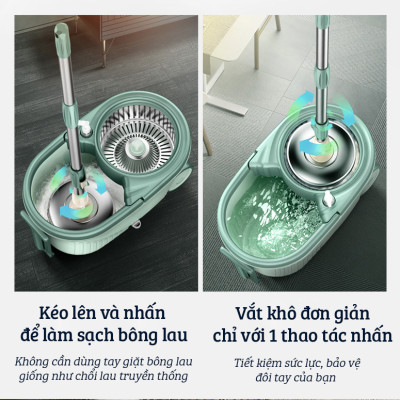 Bộ Cây Lau Nhà Tự Vắt Thông Minh Damas G720 - Chổi Lau Xoay 360 Độ, Giặt Sạch Vắt Khô Nhanh Chóng - Thiết Kế Nâng Cấp Bổ Sung Tay Kéo Giúp Di Chuyển Dễ Dàng - Chất Liệu Nhựa PP Cao Cấp Chống Mài Mòn Gia Tăng Thời Gian Sử Dụng - Hàng Chính Hãng