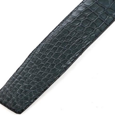 Dây nịt nam da cá sấu Huy Hoàng nguyên con bụng màu xanh đậm HT4801