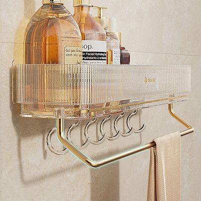 Kệ Dán Tường Đựng Vật Dụng Nhà Tắm , Nhà Bếp Có Thanh Treo Khăn Và Móc Dán Treo Đồ Tiện Lợi - Hàng chính hãng (Giao màu ngẫu nhiên)