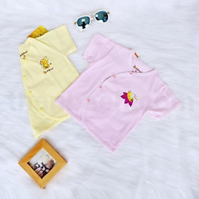 Bộ quần áo sơ sinh  Babiboo đồ sơ sinh chất cotton màu cổ tim tay ngắn - BBC37