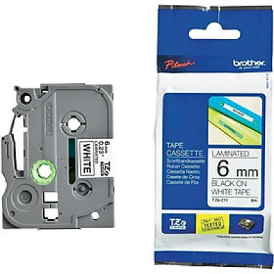 Nhãn In Tiêu Chuẩn TZE Brother TZe-211 Chữ đen trên nền trắng 6mm - Chính hãng