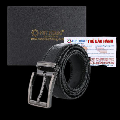 HJ4459-63-67-71 - Dây nịt nam da đà điểu đan viền bản lớn đầu kim màu đen, nâu đất, vàng bò, nâu đỏ