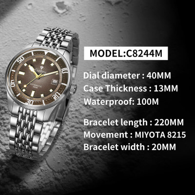 Đồng Hồ Nam Cadisen C8244M3 Chính Hãng Full Box Chống Nước Kính Chống Xước Dây Thép BH 2 Năm Máy Cơ