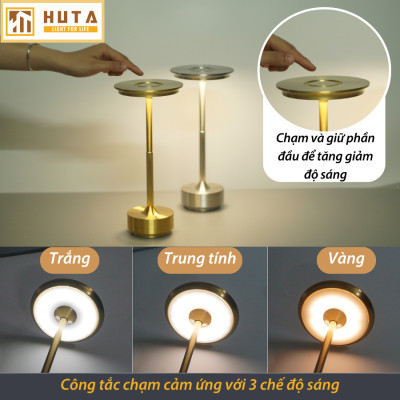 Đèn Led Quầy Bar Bàn Ăn Nhà Hàng HUTA AL4 Cảm Ứng Pin Sạc Tích Điện USB Điều Chỉnh Ánh Sáng Vàng Trang Trí Quán Cà Phê Lounge Sự Kiện