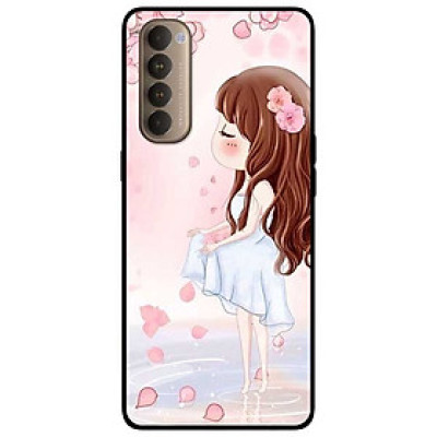 Ốp lưng dành cho Oppo Reno 4 Pro mẫu Cô Gái Váy Trắng Nền Hoa Đào