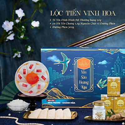 [CHÍNH HÃNG] Yến Sào Hoàng Kim -  Lộc Tiến Vinh Hoa (50g Tinh Chế Sợi Thượng Hạng & 4 Hũ Yến Chưng ) - Quà Tặng Đối Tác Cao Cấp