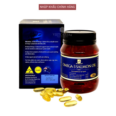 Bộ sản phẩm 2 hộp viên dầu cá hồi nhập khẩu chính hãng OMEGA 3 SALMON OIL (180 viên) giúp bổ sung DHA và EPA hỗ trợ giảm mỡ máu, giảm nguy cơ xơ vữa động mạch, cung cấp các chất dinh dưỡng cần thiết cho não bộ, tốt cho mắt