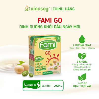 Thùng Sữa Đậu Nành Vinasoy Famigo Đậu Xanh Gạo Đỏ (200ml x 36 Hộp)